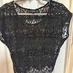 Bebe Black Crochet Women's Top-Size Large